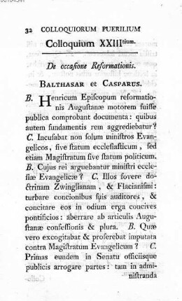 Colloquium XXIII tium. De occasione Reformationis