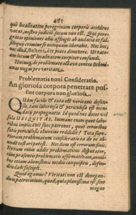 Problematis noni Confideratio. An gloriosa corpora penetrare possint corpora non gloriosa.