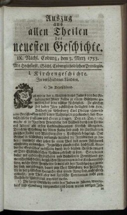 IX. Nachlese. Coburg, den 3. Merz. 1753.