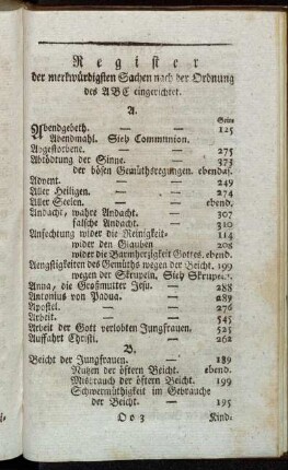 Register der merkwürdigsten Sachen nach der Ordnung des ABC eingerichtet.