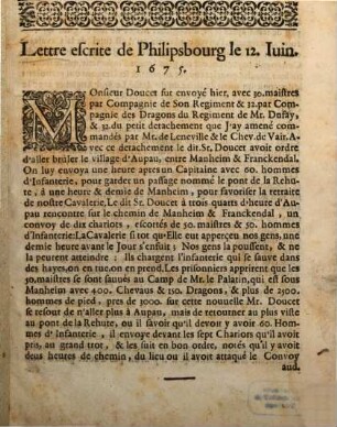 Lettre escrite de Philipsbourg le 12. Juin 1675
