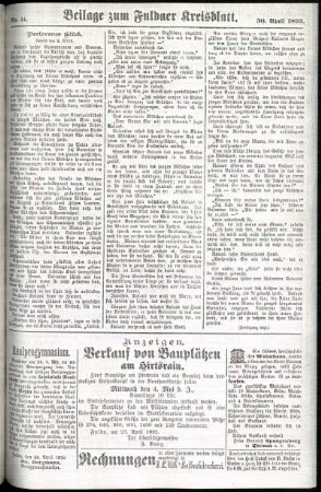 Zweite Ausgabe vom Samstag, den 30. April 1892.