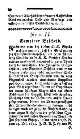Nro. II. Gemeiner Bescheid