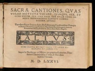 Teodoro Riccio: Sacrae cantiones ... quinque, sex et octo vocvm ... Altvs