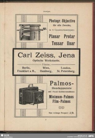 Werbung: Carl Zeiss, Jena. Optische Werkstaette