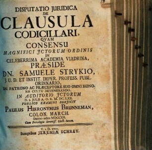 Disp. iur. de clausula codicillari