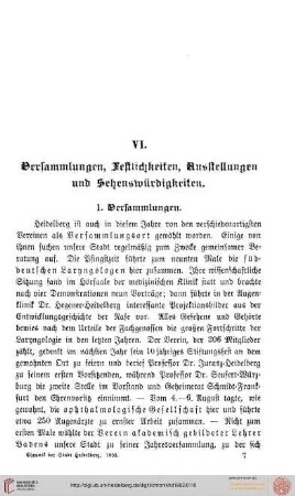 VI. Versammlungen, Festlichkeiten, Ausstellungen und Sehenswürdigkeiten