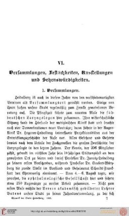 VI. Versammlungen, Festlichkeiten, Ausstellungen und Sehenswürdigkeiten