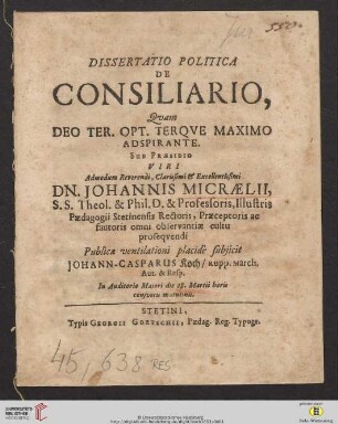 Dissertatio Politica De Consiliario