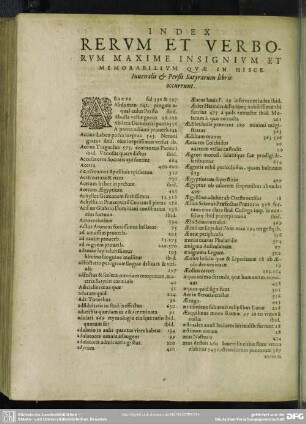 Index Rerum Et Verborum Maxime Insignium Et Memorabilium Quae In Hisce Juvenalis & Persii Satyrarum libris occurrunt
