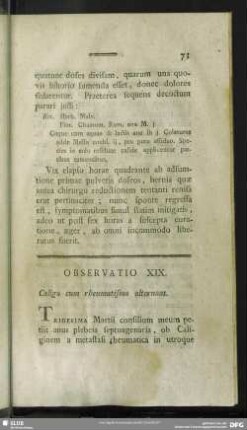 Observatio XIX. Caligo cum rheumatismo alternans