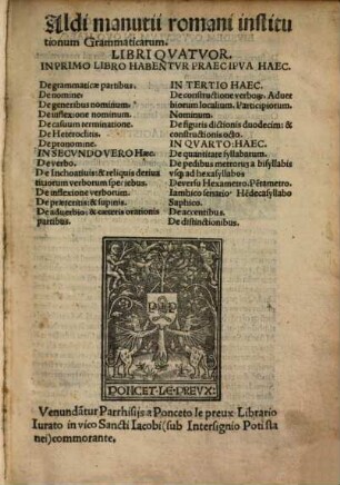 Aldi manutii romani institutionum Grammaticarum Libri Qvatvor