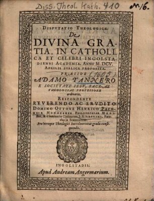 Dispvtatio Theologica, De Divina Gratia