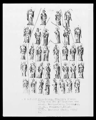 Straßburg, Zeichnung von Statuetten von den Archivolten am nördlichen Westportal