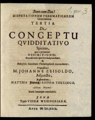 Ps. Generalis, De Spiritu eiusque Attributis, 3: De Conceptu Quidditativo Spiritus, qui exprimitur Definitione : ad diem Novemb. ...