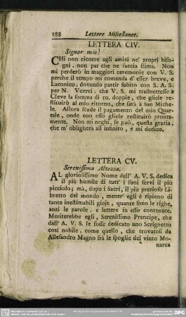 Lettera CV. Serenissima Altezza