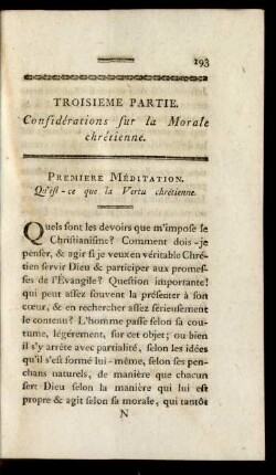 Troisième Partie. Considerations sur la Morale chrétienne.