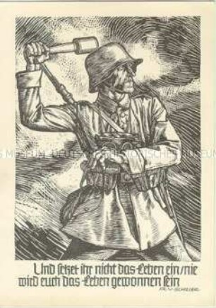 Postkarte mit Soldatendarstellung