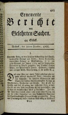44 Stück. Rostock, den 30ten October, 1766