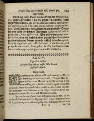 XXXIV. Quæsitum fuit: Num vidua nubere possit Filio Sororu defuncti Mariti.