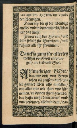 Dancksagung für allerley wolthat von Gott entpfangen/ an Leib und Seel.