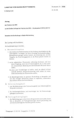 Antrag der SPD zur Situation des Strafvollzugs