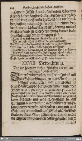 XXVIII. Betrachtung. Von der Frage des Hohen-Priesters und von dem gegebenen Backenstreich