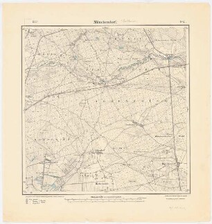 Messtischkarte Münchendorf. Zum Projekt gehörend: Hermann Jansen, Siedlungsplan, Gollnow: Planungsunterlage, Messtischkarte, Teilblatt 962 (Münchendorf) 1:25000