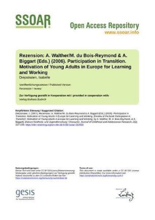 Rezension: A. Walther/M. du Bois-Reymond & A. Biggart (Eds.) (2006). Participation in Transition. Motivation of Young Adults in Europe for Learning and Working