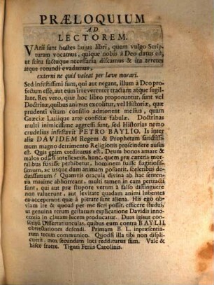 Diss. apol. I. pro Davide, Hebraeorum rege, adversus obtrectationes Petri Baylii