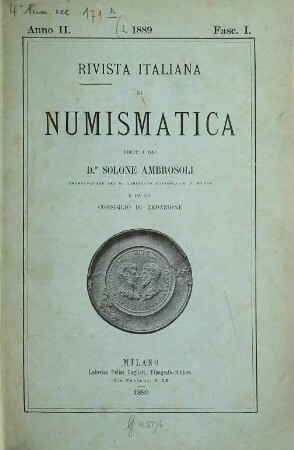 Rivista italiana di nvmismatica e scienze affini. 2. 1889