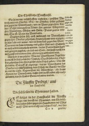 Die Fünffte Predigt/ aus der Haußtafel. Wie sich sollen die Ehemenner halten.