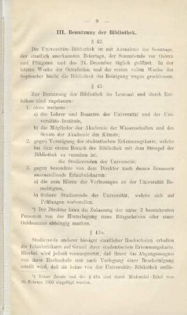 III. Benutzung der Bibliothek