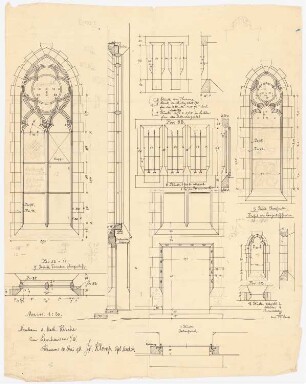 Sankt Anna, Lenhausen: Ansichten, Grundrisse und Schnitte der Kirchenfenster und des Seitenportales 1:20