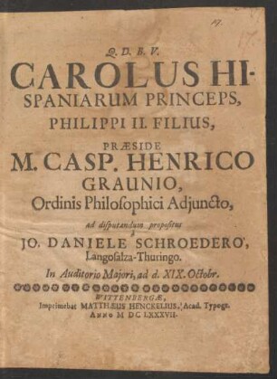 Carolus Hispaniarum Princeps, Philippi II. Filius