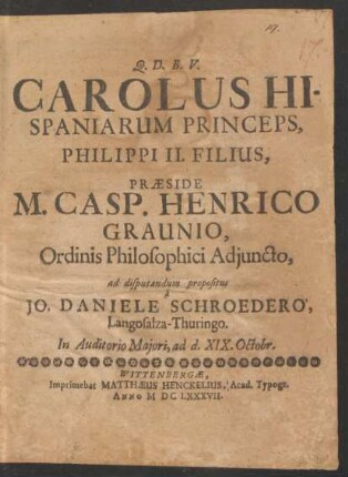 Carolus Hispaniarum Princeps, Philippi II. Filius
