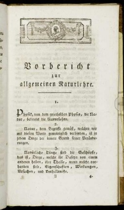 Vorbericht zur allgemeinen Naturlehre.