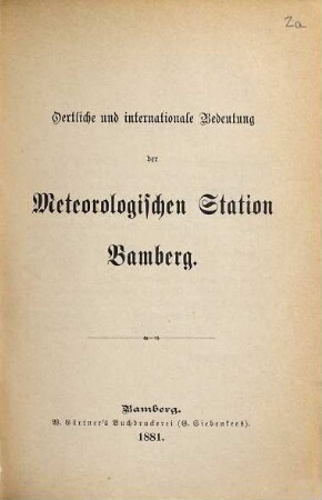Oertliche und internationale Bedeutung der Meteorologischen Station Bamberg