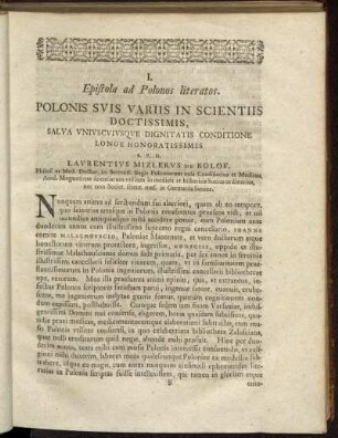 [I. Epistola ad Polonos literatos.]
