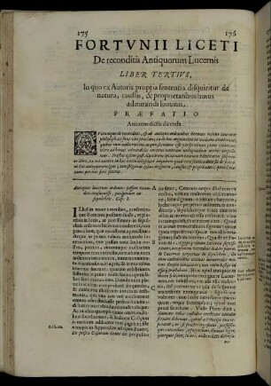 Fortunii Liceti De reconditis Antiquorum Lucernis Liber Tertius, In quo ex Autoris propria sententia disquiritur de natura, caussis, & proprietatibus huius admirandi luminis.