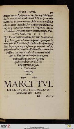 Marci Tvllii Ciceronis Epistolarvm familiarium liber XIIII