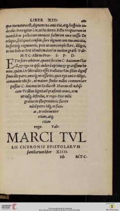 Marci Tvllii Ciceronis Epistolarvm familiarium liber XIIII
