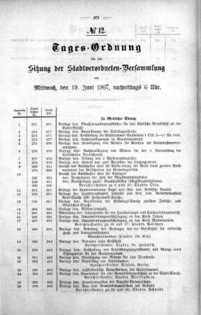 Tages-Ordnung No. 12. (271-301), 19. Juni 1907