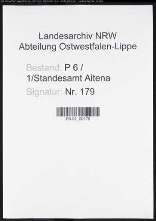 Sterberegister Standesamt Altena