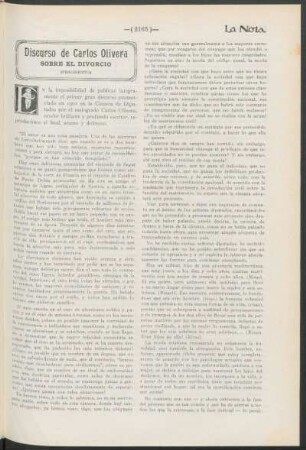 Discurso de Carlos Olivera sobre el divorcio : (Fragmento)