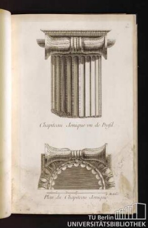 Chapiteau Jonique vu de Profil. Plan de Chapiteau Jonique.