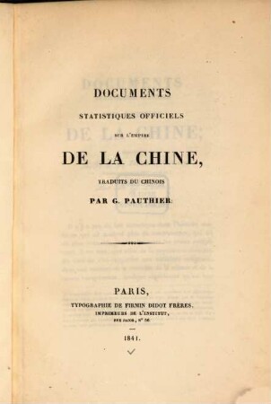 Documents Statistiques officiels sur l'Empire de la Chine
