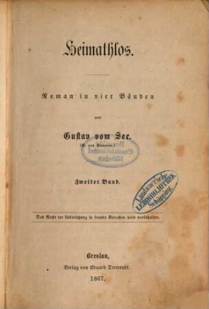 Heimathlos : Roman in vier Bänden. 2