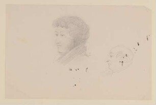 Porträtstudien, zwei männliche Köpfe im Profil nach links [aus einer Mappe mit Skizzenblättern von Gisela von Arnim und Herman Grimm]