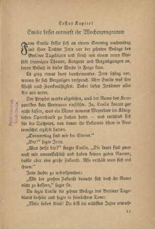 Erstes Kapitel. Emilie Lesser entwirft ihr Wochenprogramm
